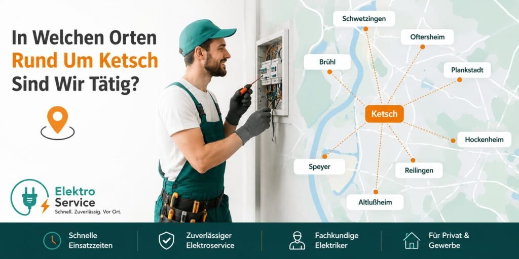 Elektriker im Einsatz mit Übersicht der Einsatzorte rund um Ketsch.
