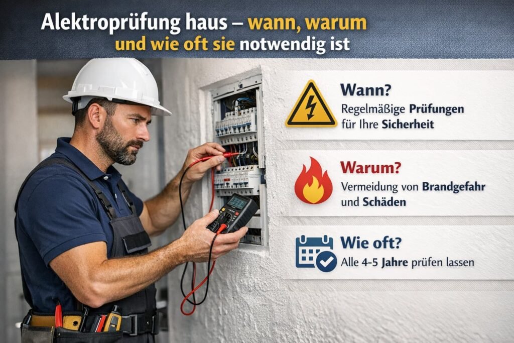 Elektriker prüft Hausstromanlage – Elektroprüfung für Sicherheit und Wartung im Haushalt