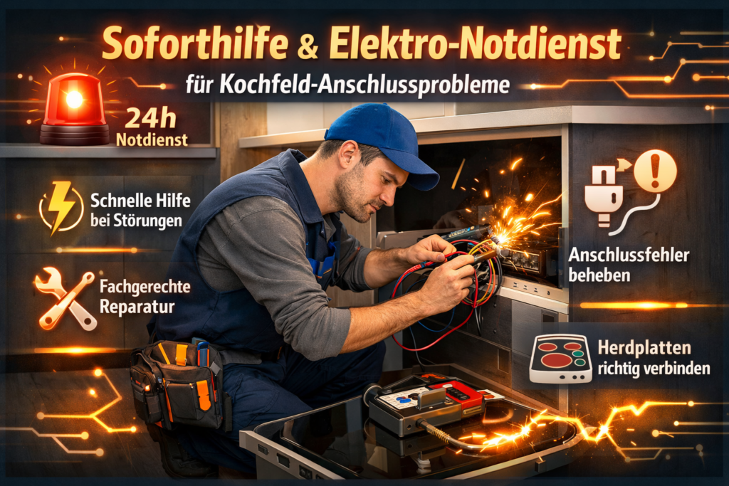 Elektriker repariert ein Kochfeld und behebt Anschlussprobleme – schneller Elektro-Notdienst rund um die Uhr