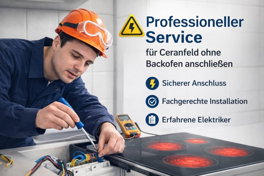 Elektriker installiert Ceranfeld fachgerecht ohne Backofen – professioneller Anschluss-Service