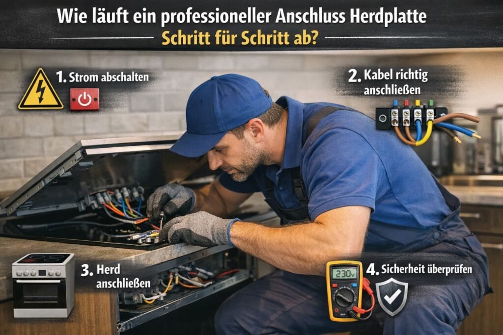 Elektriker schließt Herdplatte fachgerecht an – Schritt für Schritt Anleitung mit Sicherheitshinweisen