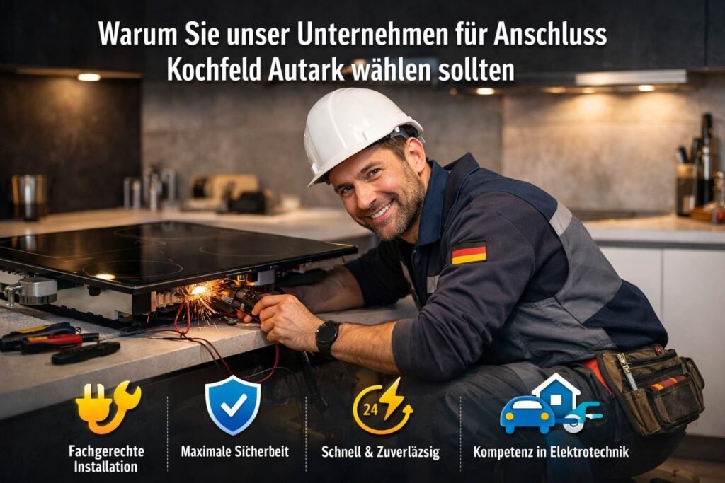 Elektriker beim Anschluss eines autarken Kochfelds – sicher & zuverlässig