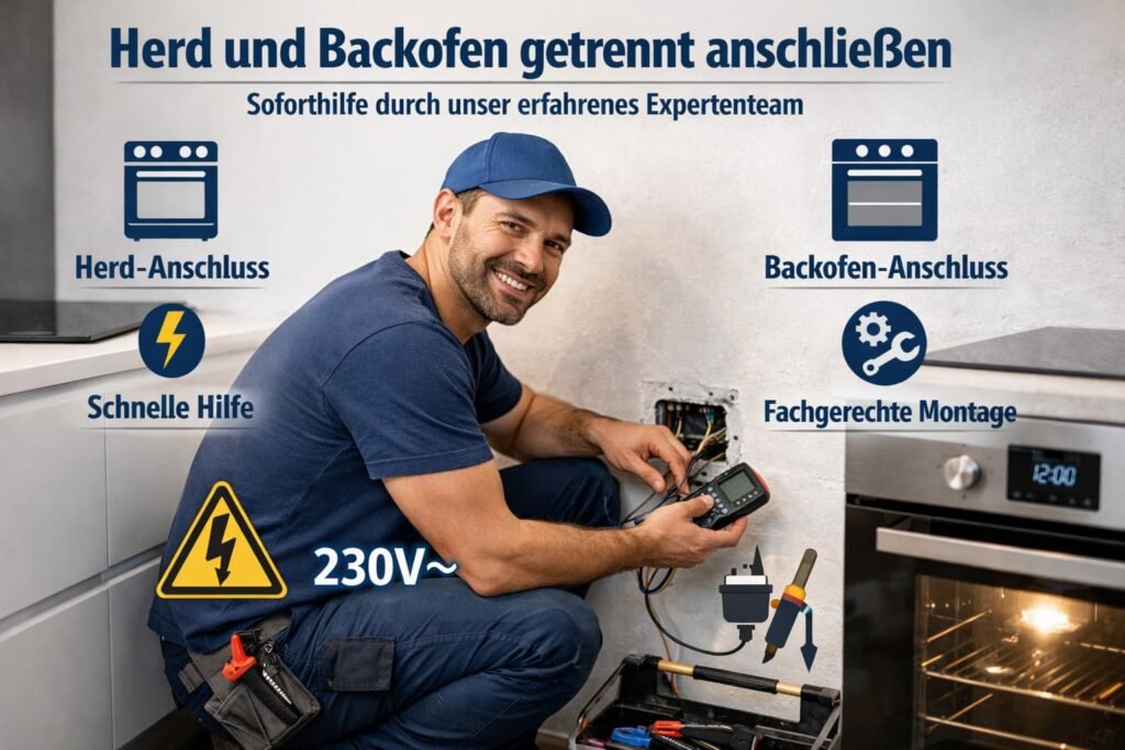 Deutscher Elektriker schließt Herd und Backofen fachgerecht an – schnelle Soforthilfe vom Expertenteam