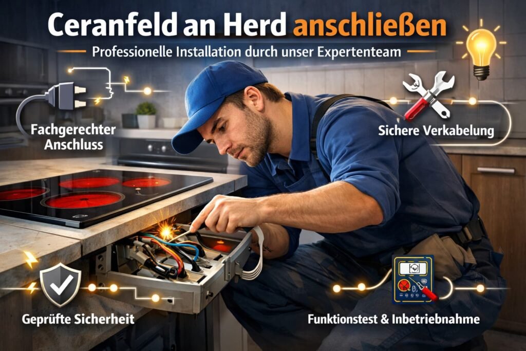 Elektriker schließt Ceranfeld fachgerecht an – sichere Herdinstallation durch Experten