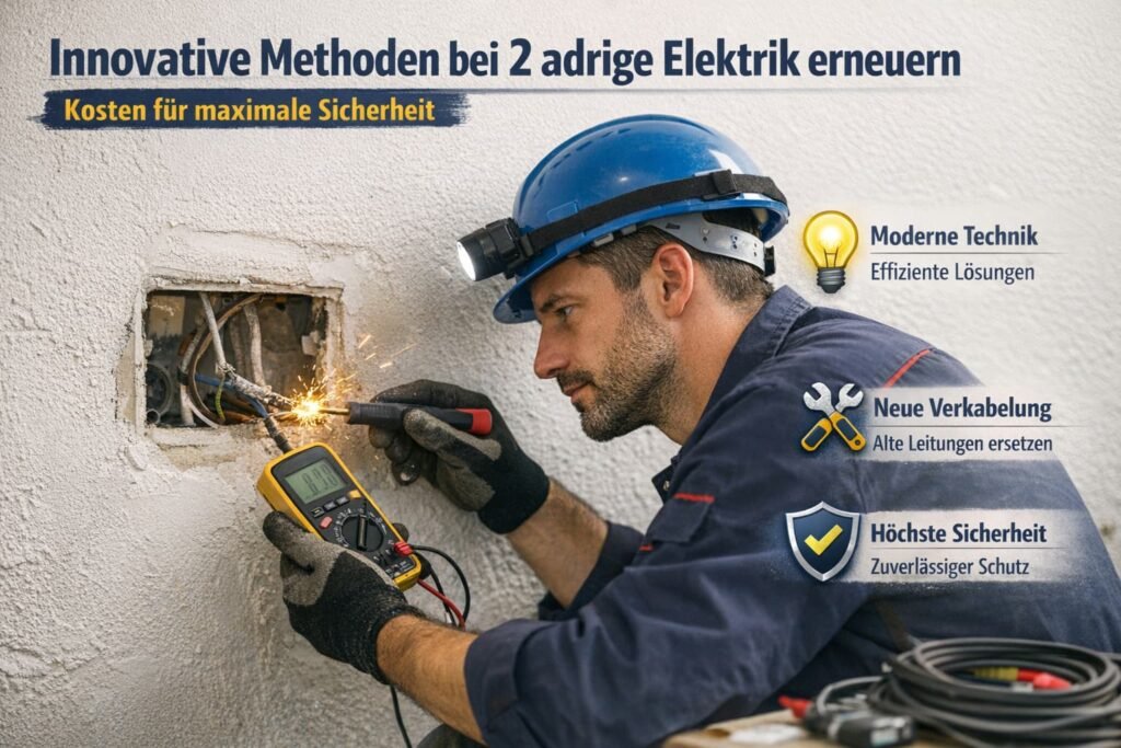 Elektriker repariert 2-adrige Elektrik mit modernen Methoden für maximale Sicherheit