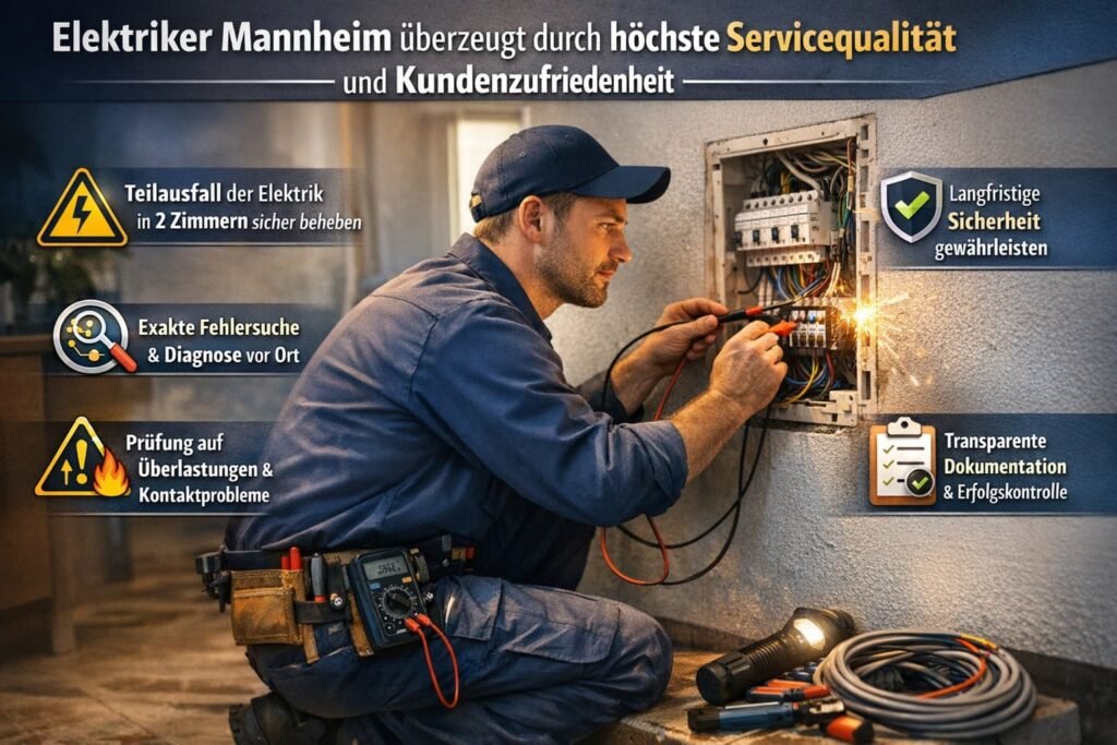 Elektriker in Mannheim repariert Stromausfall im Sicherungskasten mit präziser Fehlerdiagnose und hoher Servicequalität