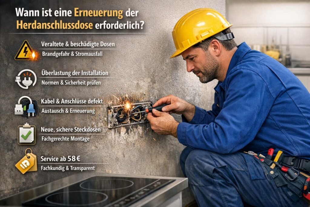 Elektriker repariert Herdanschlussdose in Küche – sichere Steckdosen Erneuerung und Installation Mannheim