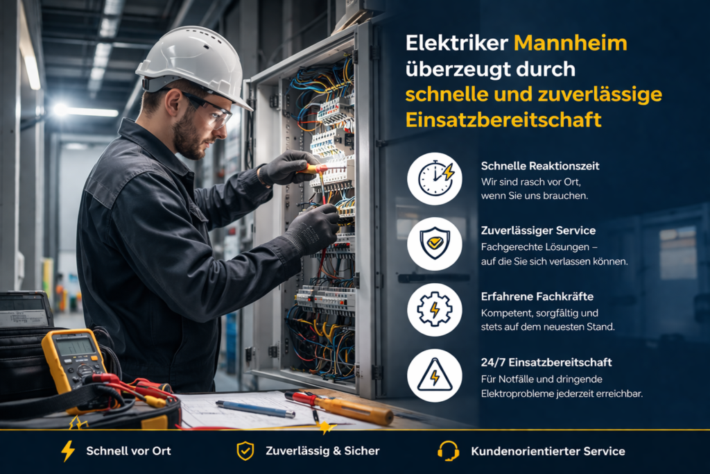 Elektriker in Mannheim bei der schnellen und zuverlässigen Reparatur eines Schaltschrankes mit modernen Werkzeugen