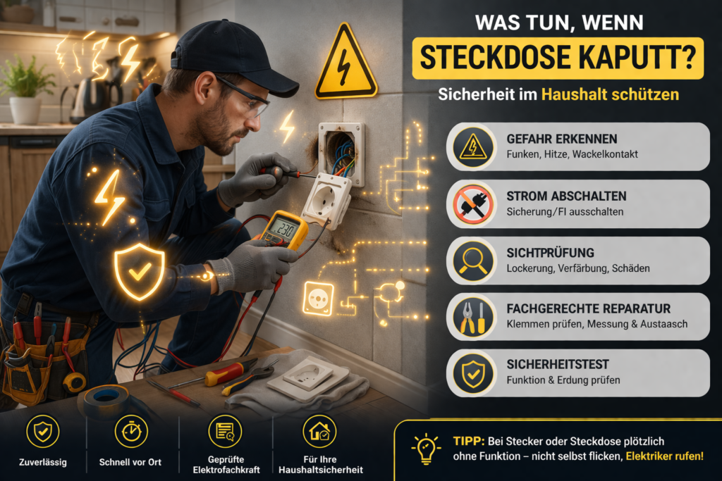 Elektriker repariert defekte Steckdose – Sicherheit im Haushalt bei kaputter Steckdose