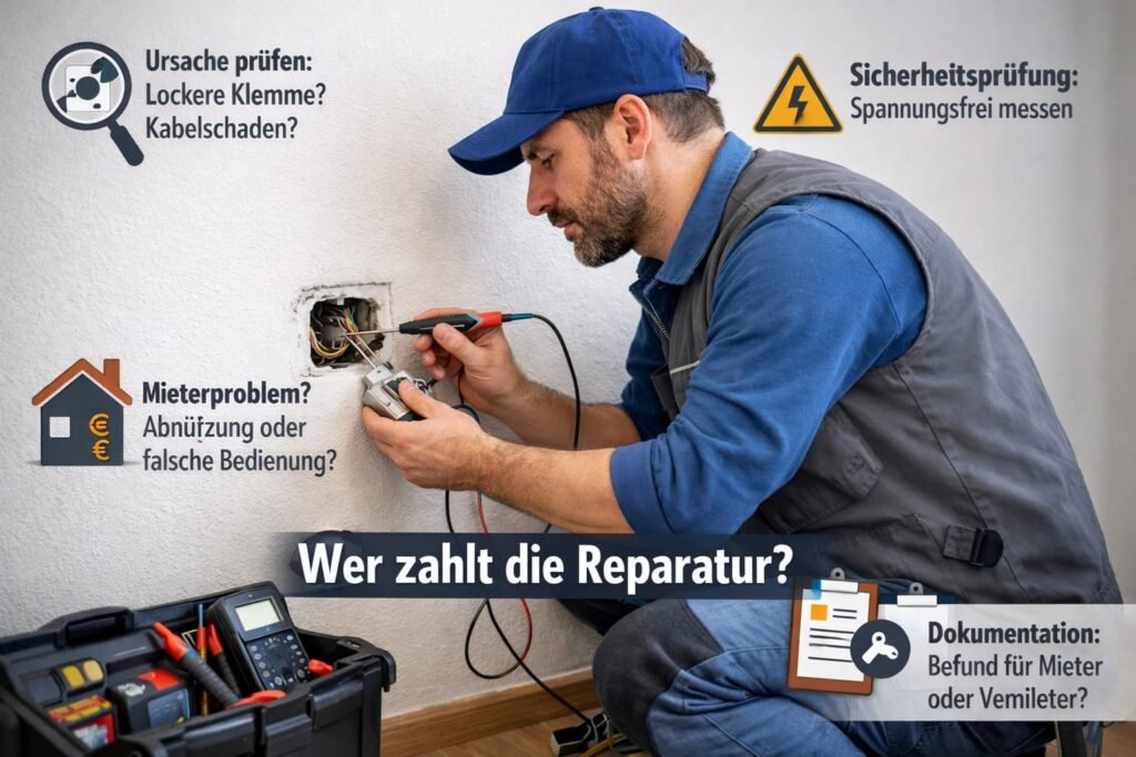 Elektriker repariert defekte Steckdose – Mieter oder Vermieter zuständig für Reparatur