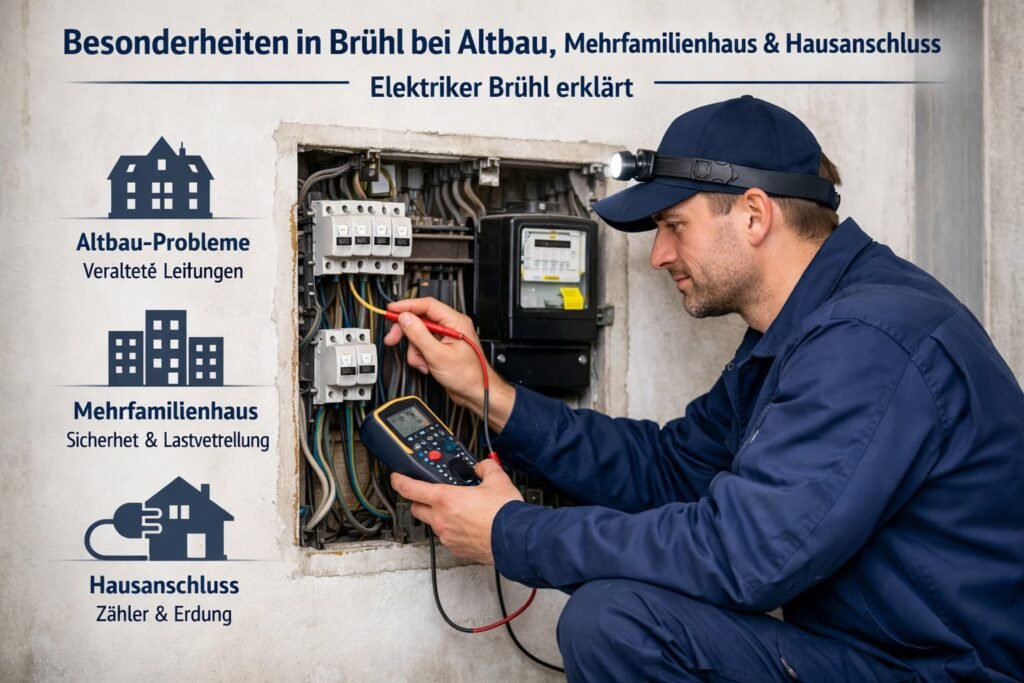 Elektriker Brühl prüft saubere Elektroinstallation im Altbau und sichert Hausanschluss im Mehrfamilienhaus