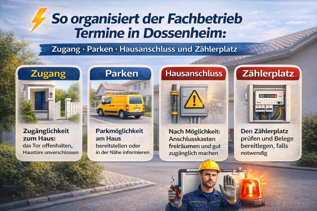 So organisiert der Fachbetrieb Termine in Dossenheim: Zugang, Parken, Hausanschluss und Zählerplatz