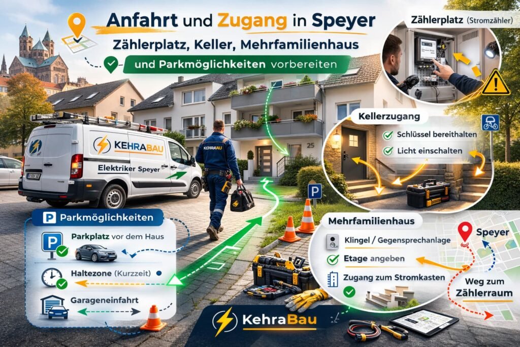 Anfahrt und Zugang in Speyer: Zählerplatz, Keller, Mehrfamilienhaus und Parkmöglichkeiten vorbereiten
