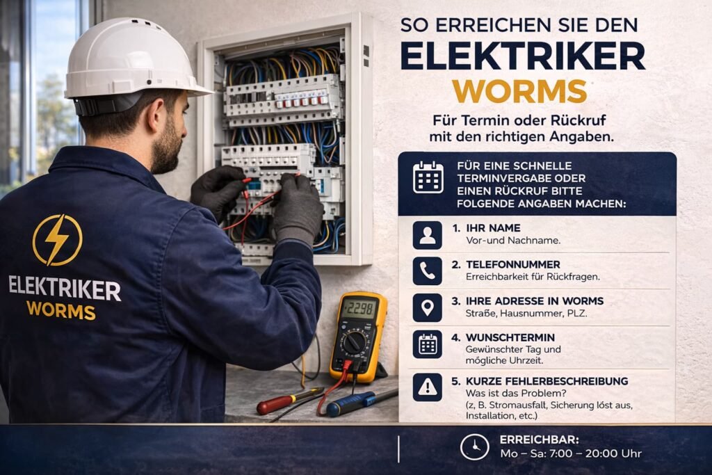 So erreichen Sie den Elektriker worms für Termin oder Rückruf mit den richtigen Angaben