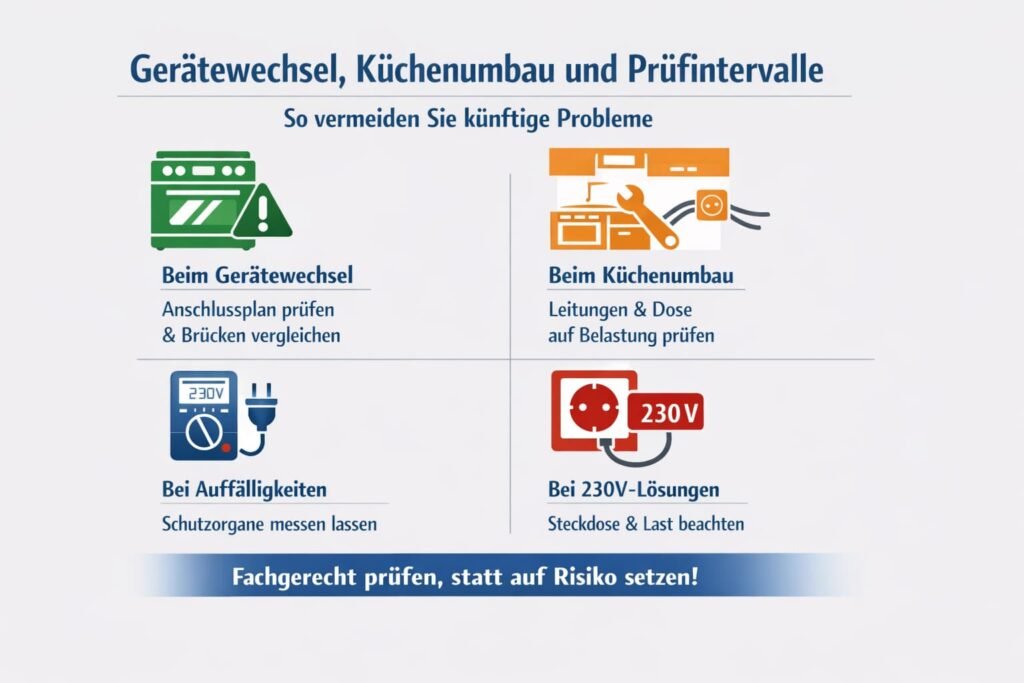 Wie Sie künftige Probleme vermeiden: Gerätewechsel, Küchenumbau und wiederkehrende Prüfintervalle