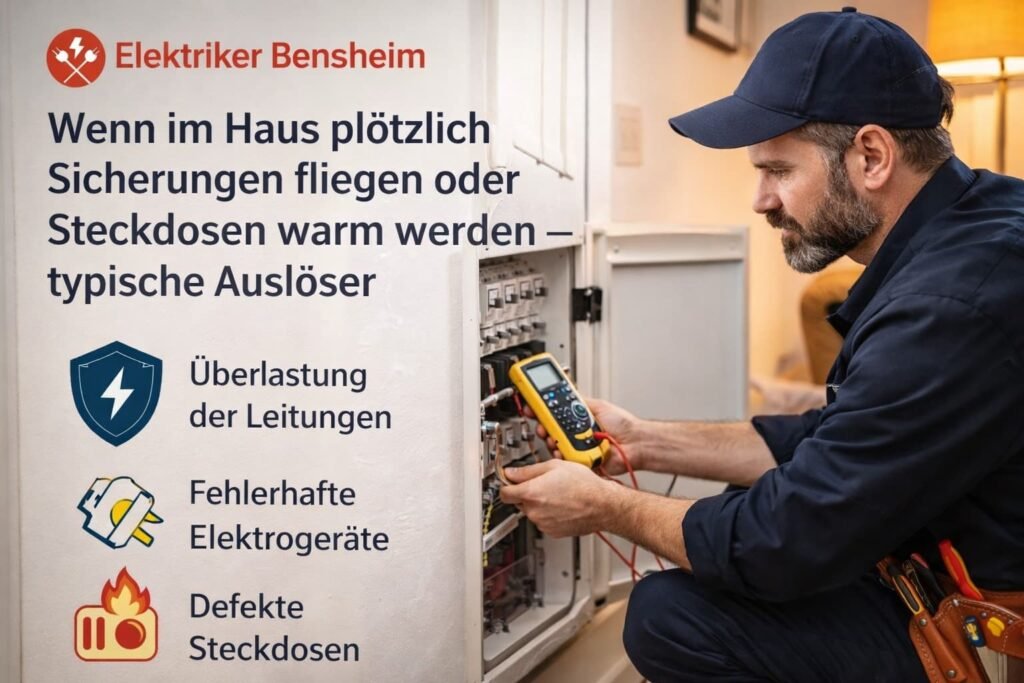 Elektriker Bensheim bei der Fehlersuche im Sicherungskasten – Ursachen für Stromausfälle und überhitzte Steckdosen