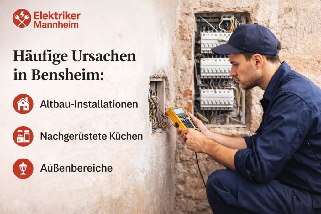 Elektriker bei der Fehlersuche in einer Altbau-Elektroinstallation in Bensheim mit modernen Messgeräten