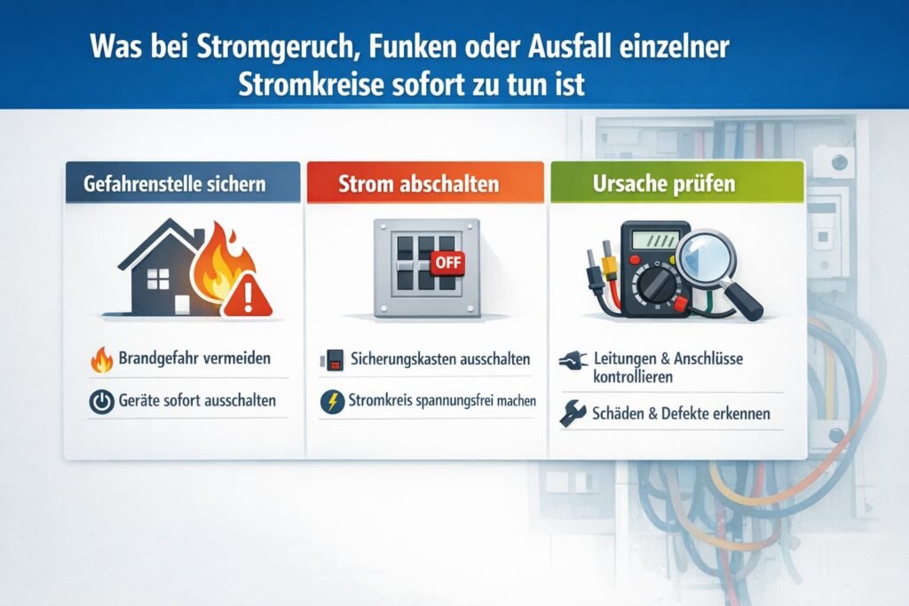Was bei Stromgeruch, Funken oder Ausfall einzelner Stromkreise sofort zu tun ist