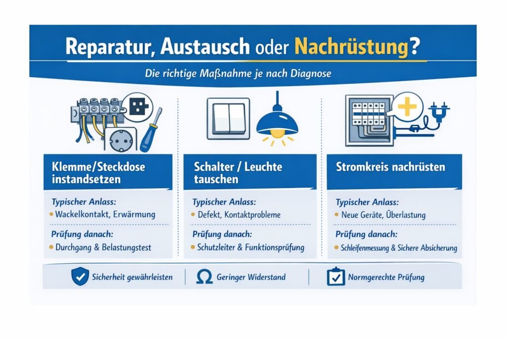 Umsetzung in der Praxis: Reparatur, Austausch oder Nachrüstung – was typischerweise gemacht wird