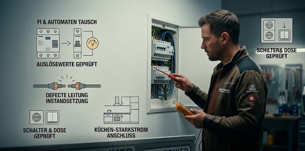 Reparatur und Instandsetzung: Von der defekten Leitung bis zum Austausch von Schaltern, Automaten und FI