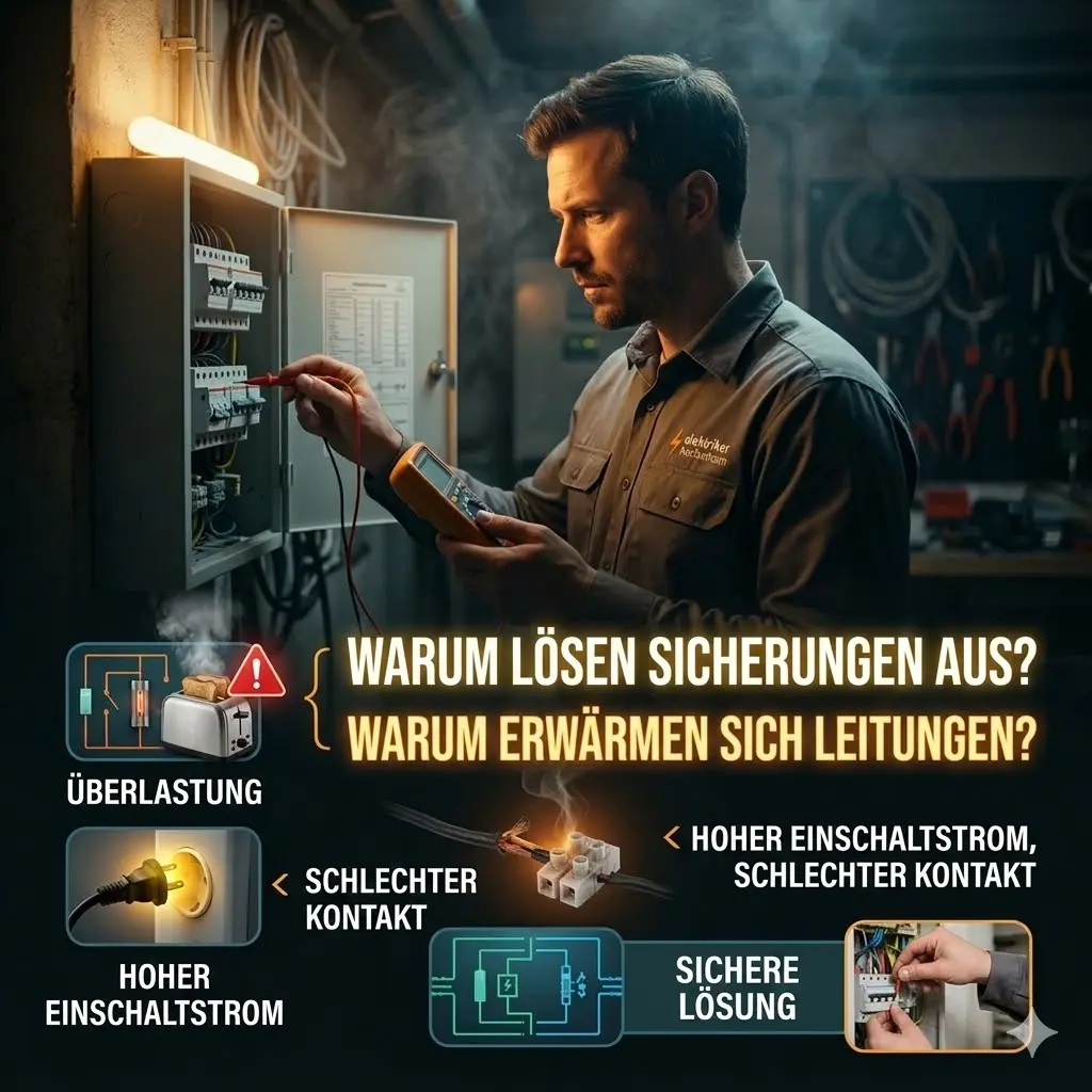 Welche Risiken entstehen, wenn Sicherungen wiederholt auslösen oder Leitungen warm werden?