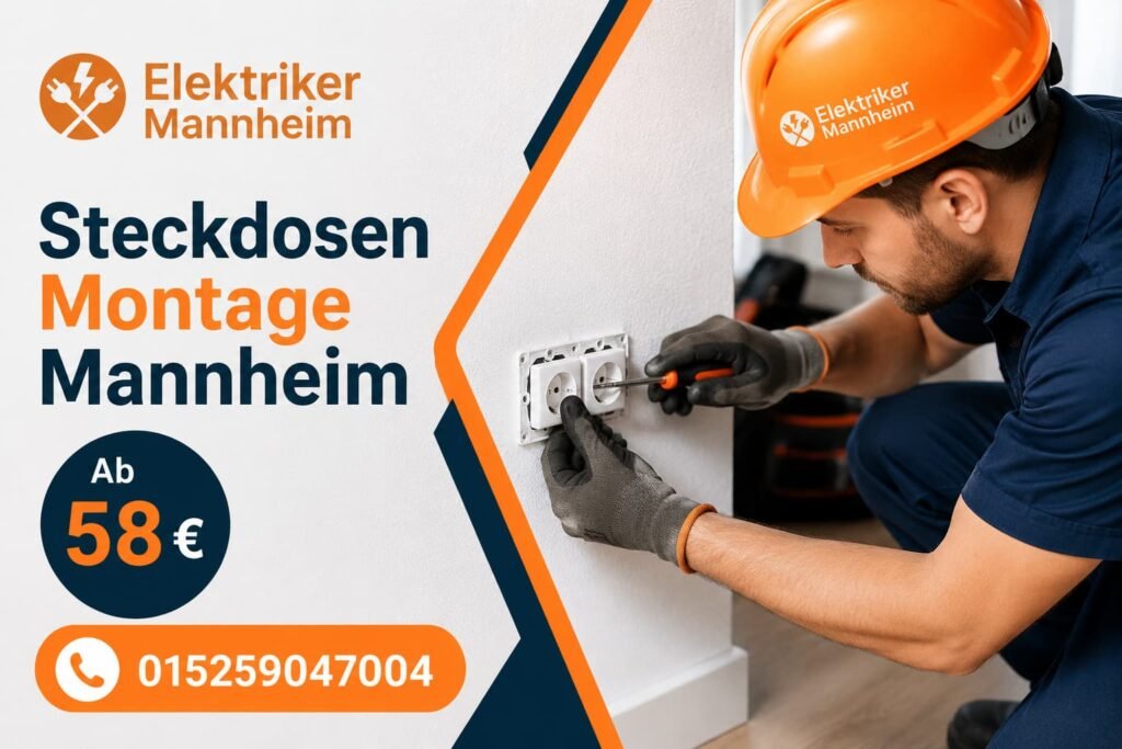 Professioneller Elektriker bei der Installation moderner Steckdosen in Mannheim.