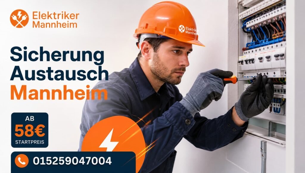 Professioneller Elektriker bei der Reparatur eines Sicherungskastens in Mannheim.