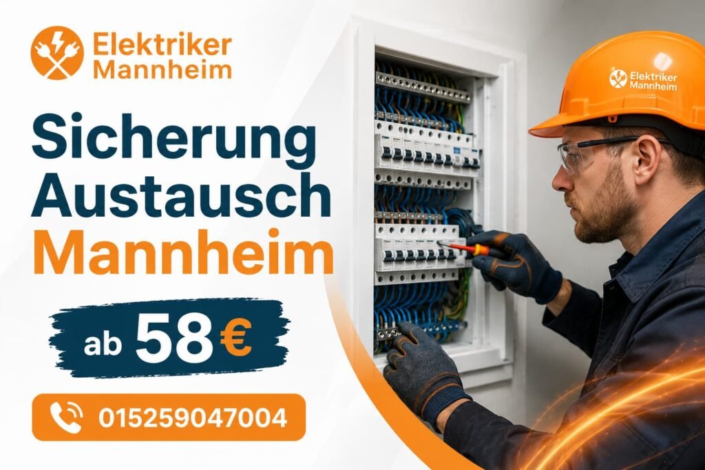 Professioneller Elektriker bei der Reparatur eines Sicherungskastens in Mannheim.