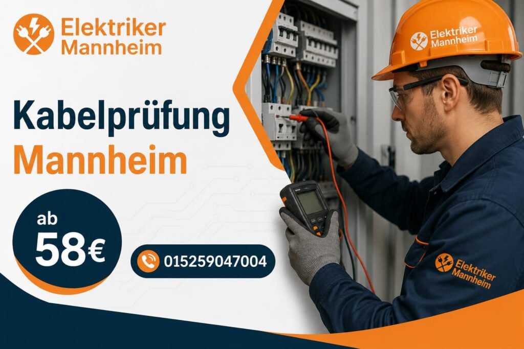 Elektriker bei der Prüfung eines Stromkastens in Mannheim