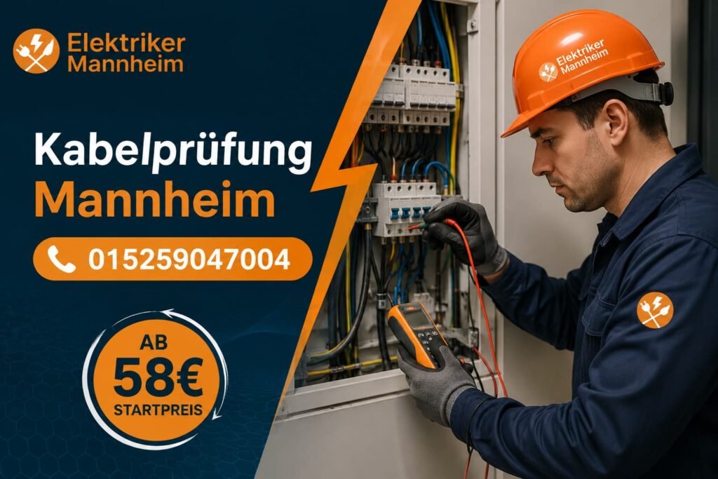 Elektriker bei der Prüfung eines Schaltschranks in Mannheim