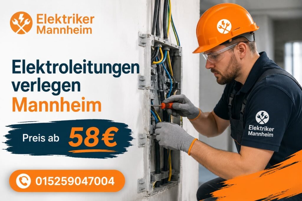 Professioneller Elektriker bei der Reparatur einer modernen Elektroinstallation in Mannheim.