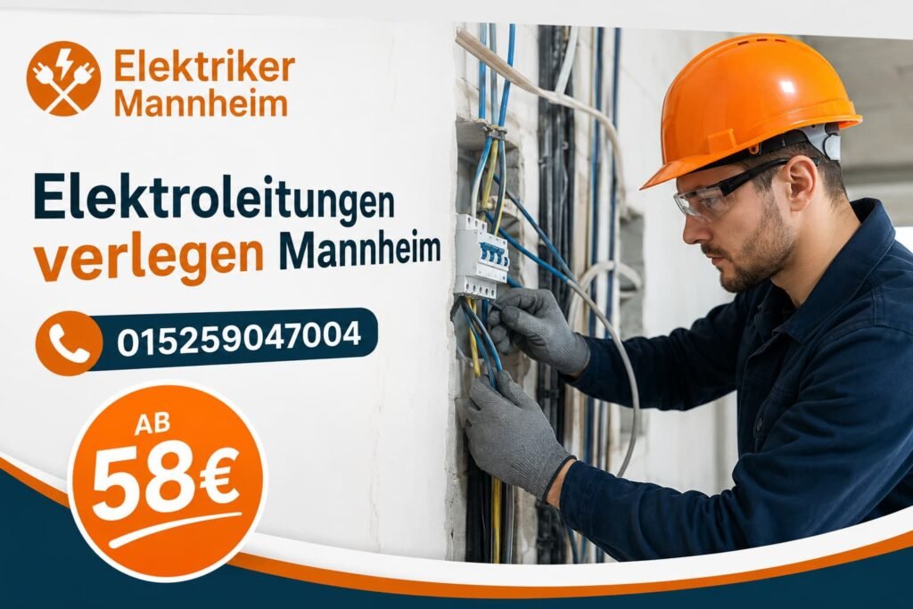 Professioneller Elektriker bei der Installation moderner Elektroanlagen in Mannheim.