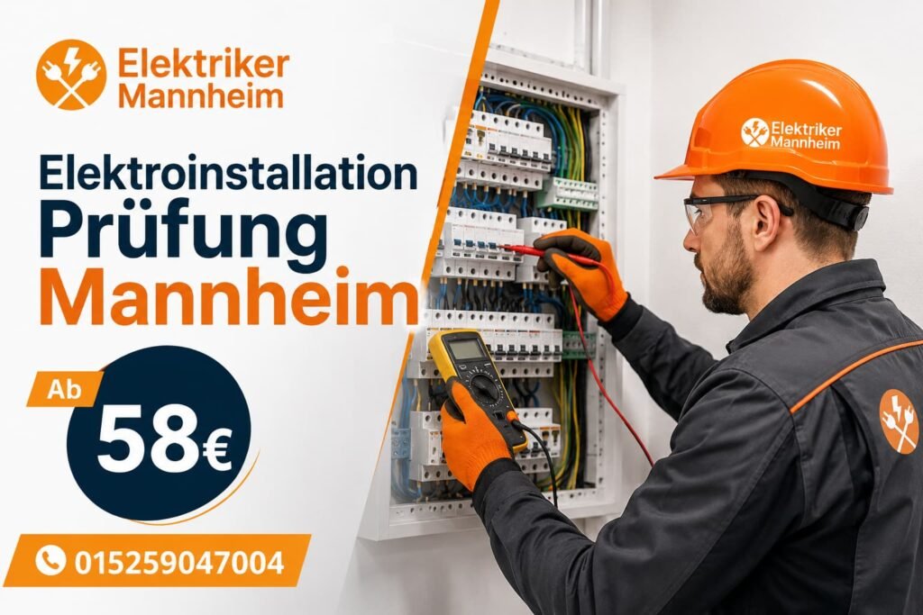 Elektriker bei der Arbeit an einem modernen Sicherungskasten in Mannheim.