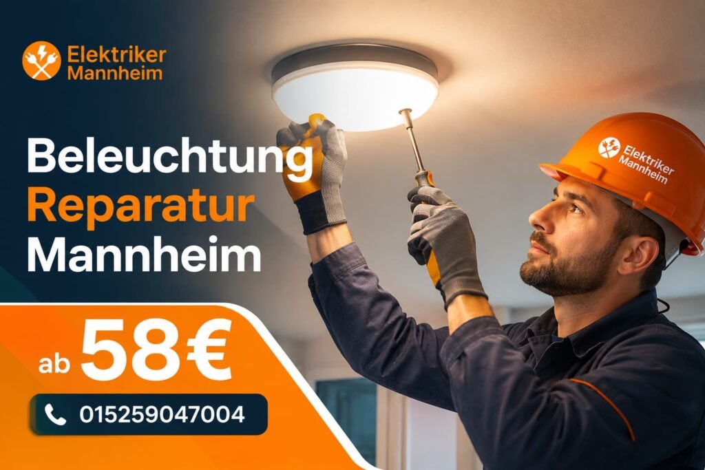 Elektriker bei der Reparatur einer modernen Deckenbeleuchtung in Mannheim