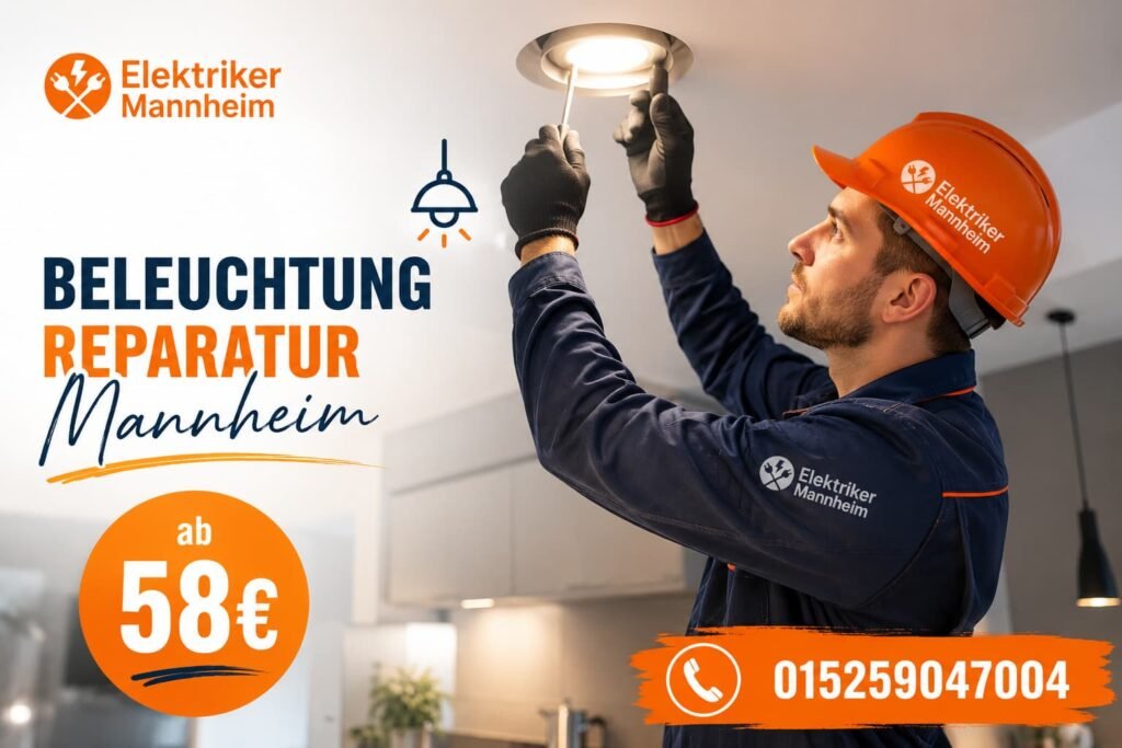 Elektriker bei der Reparatur einer defekten Deckenbeleuchtung in moderner Wohnung