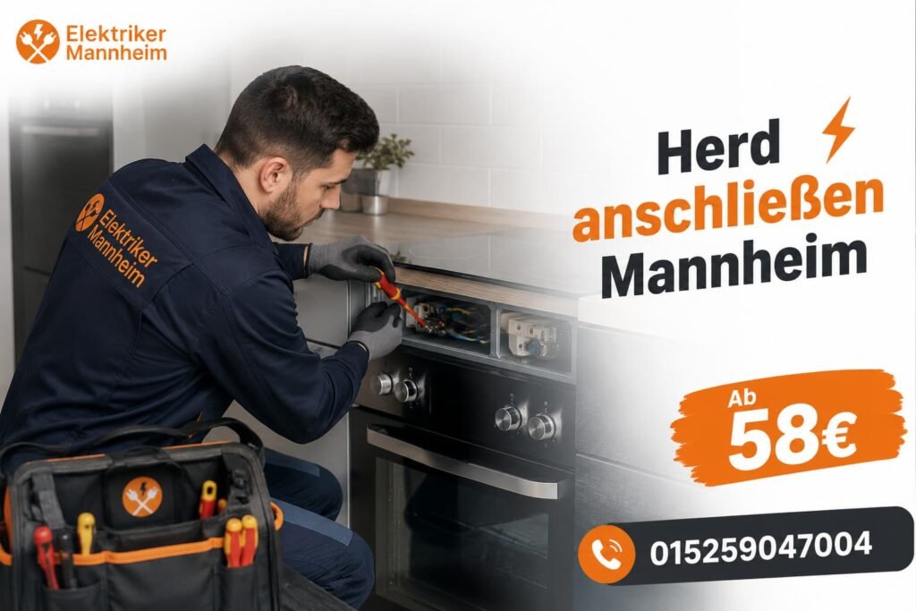 Elektriker bei der Installation eines modernen Küchenherds in Mannheim