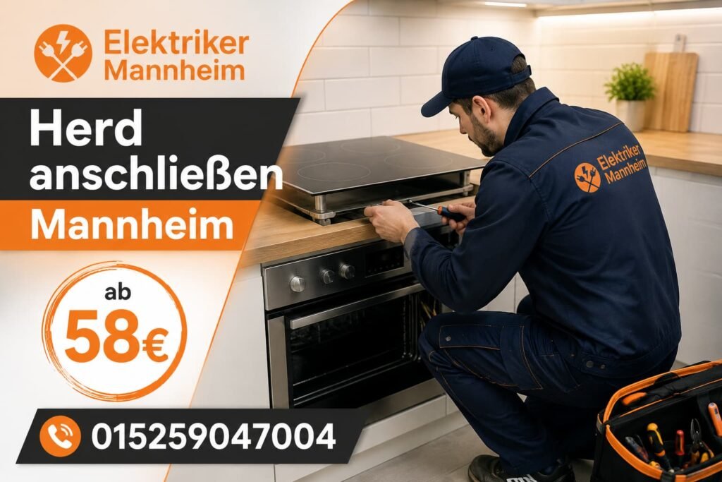 Elektriker bei der Installation eines modernen Küchenherds in Mannheim