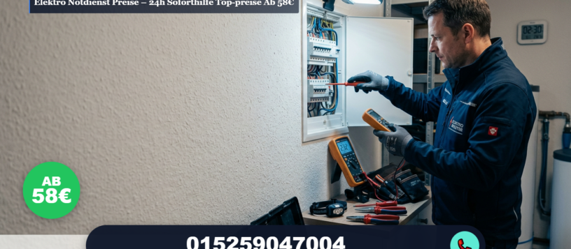 Elektro notdienst preise 24/7 ganze Woche ab 58€ verfügbar