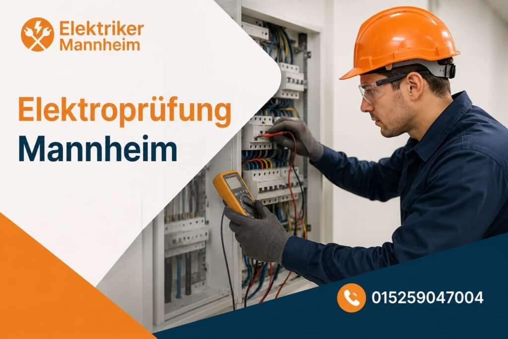 Elektriker bei der Kontrolle eines Sicherungskastens in Mannheim
