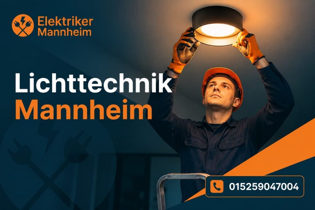 Elektriker installiert moderne Deckenbeleuchtung in einem Wohnraum.