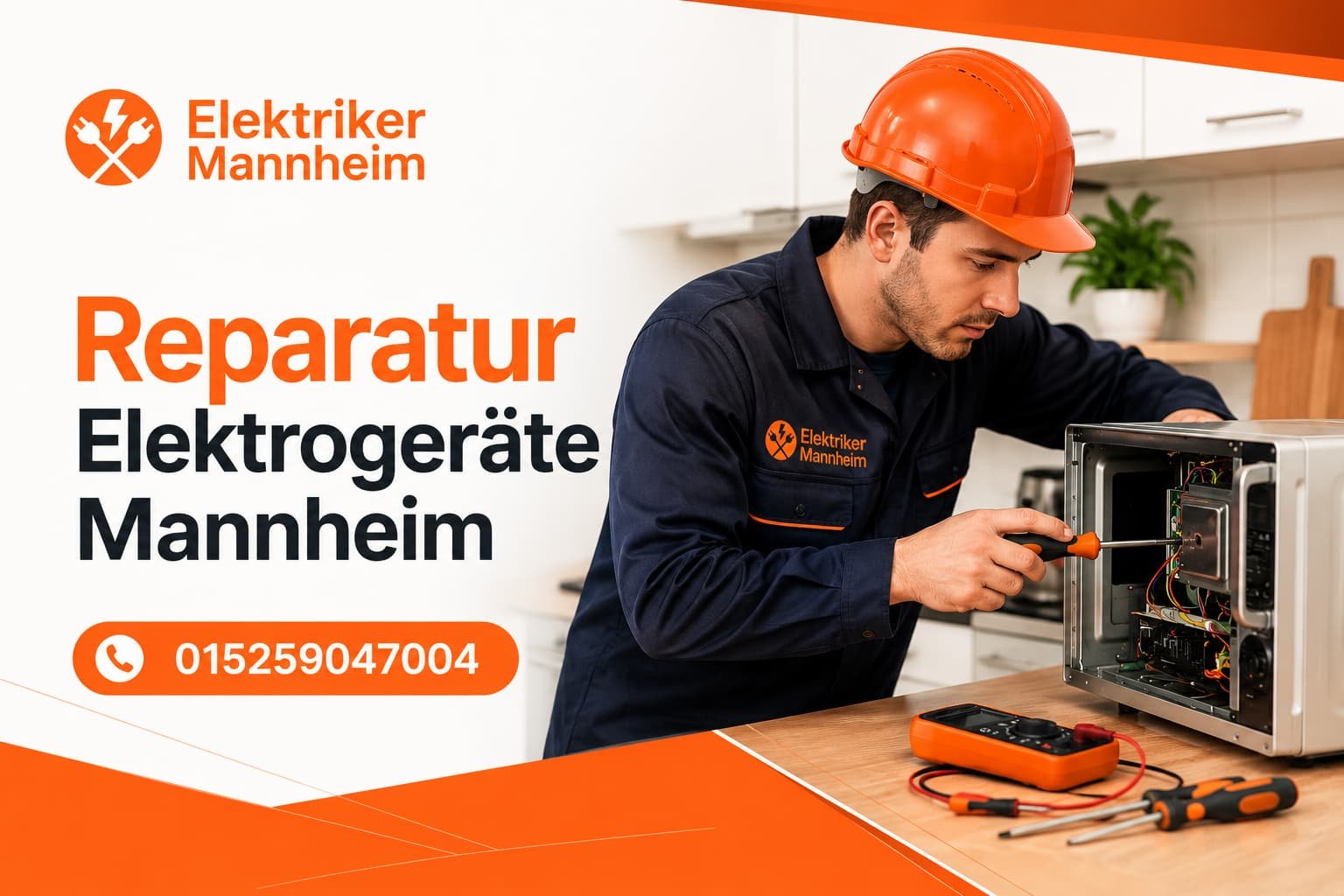 Elektriker bei der Reparatur eines Haushaltsgeräts in Mannheim