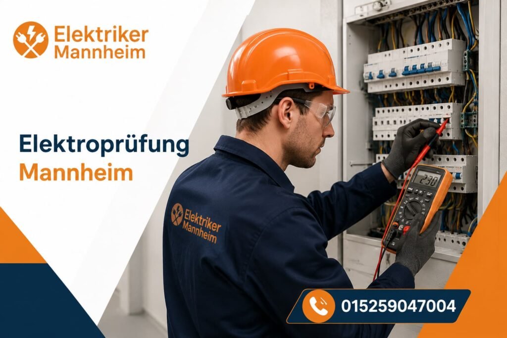 Elektriker bei der Prüfung eines Sicherungskastens in Mannheim