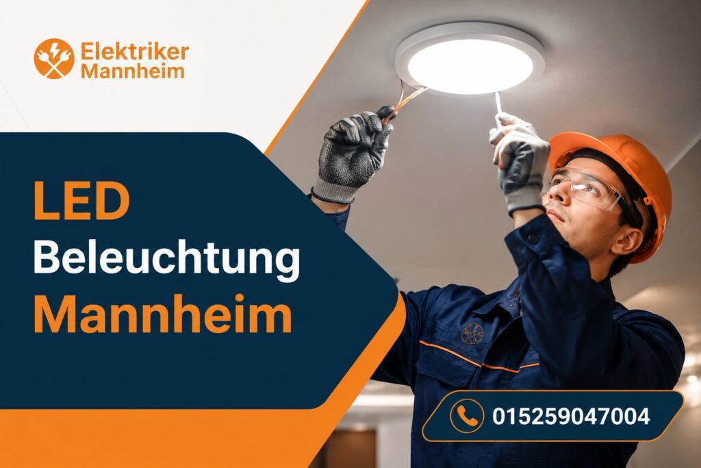 Elektriker installiert moderne Deckenleuchte in einem Wohnraum
