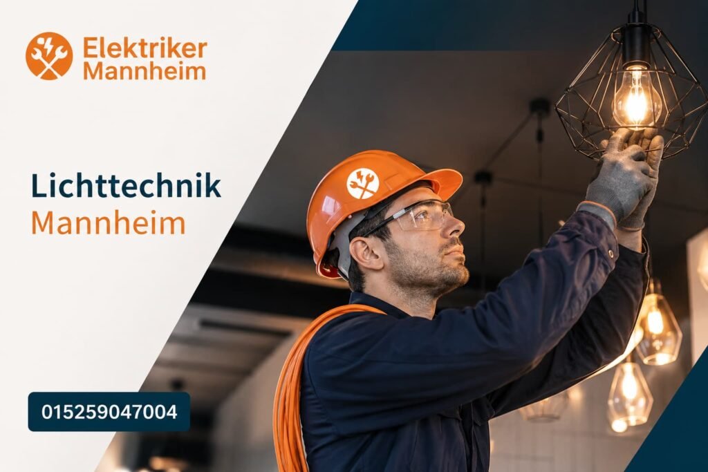Elektriker bei der Installation einer Deckenleuchte